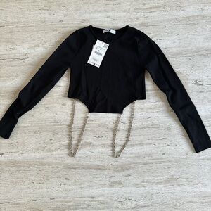 Zara open back black long sleeve with diamond chain detailing